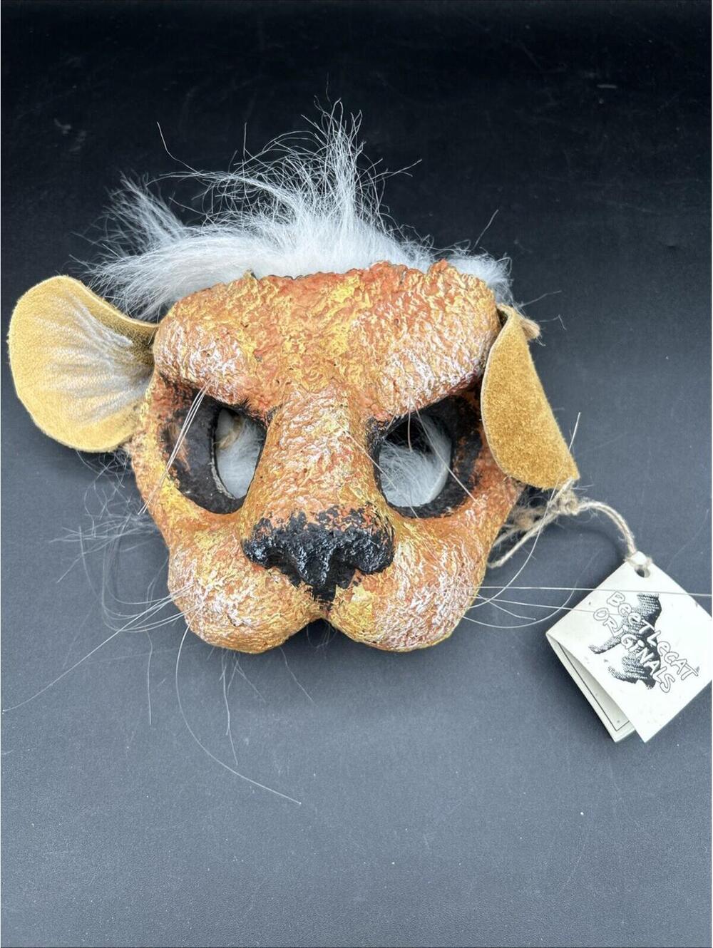 Beetlecat Handmade Cat Mask Paper Mache with Leather Ears, Whisker and Fur